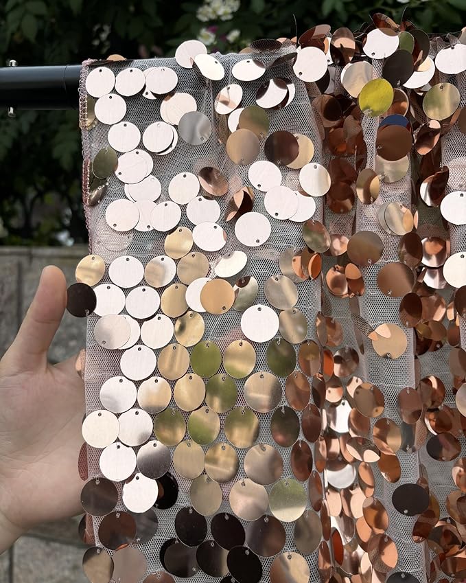 Rose Gold Sequin Backdrop, 4x10 Feet, 2 Panel Shimmer Glitter Photobooth Props for Decor, Parties, Home, Wedding, Birthday