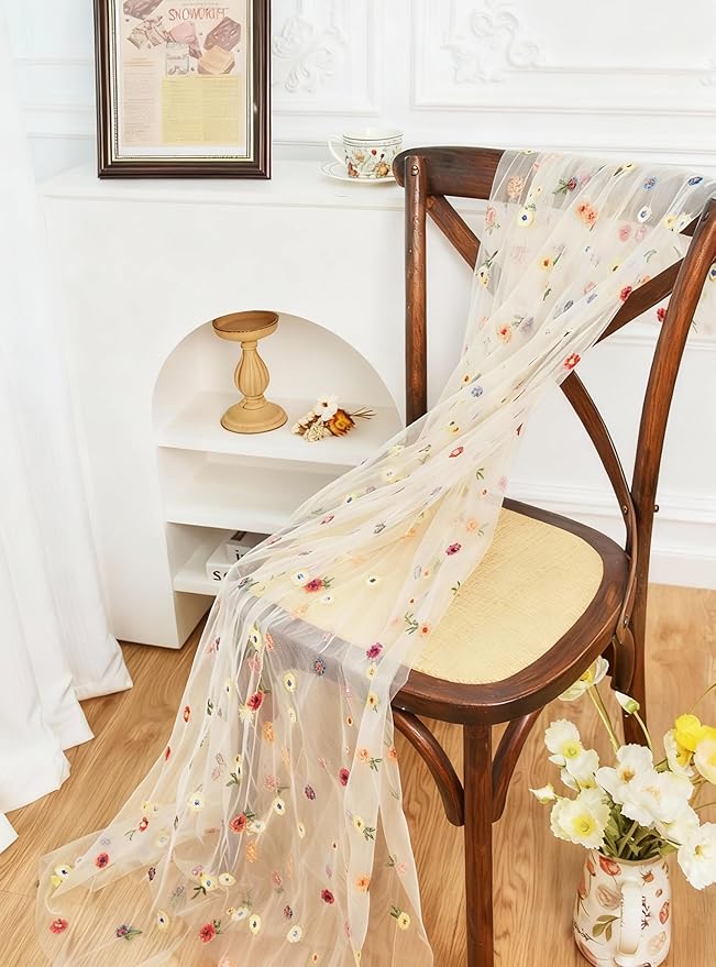 FEXIA Spring Table Runner 10FT Floral Gauze Mesh Garden Tea Party Decorations Romantic Dining Table Decoration for Easter, Weddings, Birthday Valentine’s Day Living Room Styling Home Decor