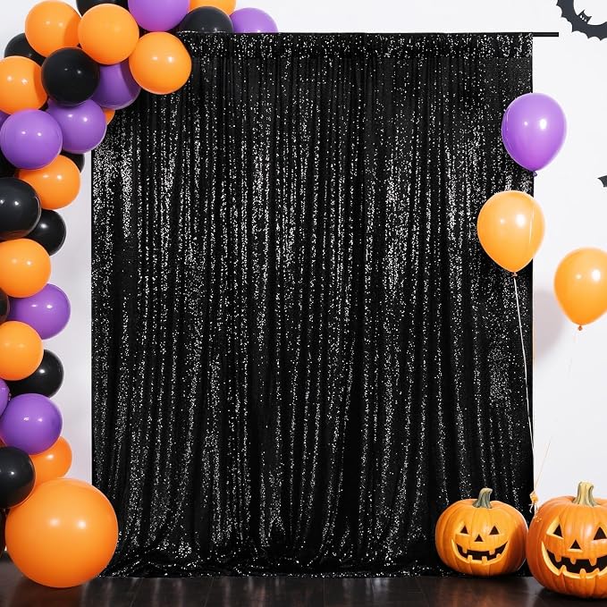 Eternal Beauty Black Sequin Backdrop, 6x6 Ft Glitter Background Curtains for Shimmer Photography Party Wedding Birthday Back Drop Decor