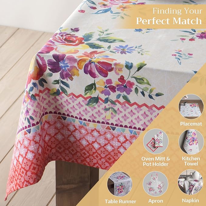 Maison d' Hermine Table Cloth Rectangle Table 100% Cotton 70 x 108 Inches Tablecloth Reusable Decorative for Dining Kitchen Room Farmhouse Party Home Hotel Restaurant Spring Summer - Rose Garden