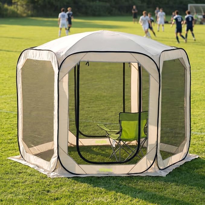 Pop-Up Screen House Tent with Mosquito Netting 10x10 FT for 4–6, Portable Screen Room Canopy for Patio, Backyard, Camping, Deck & Outdoor Activities, Resistant Roof UV Gazebo with Carry Bag