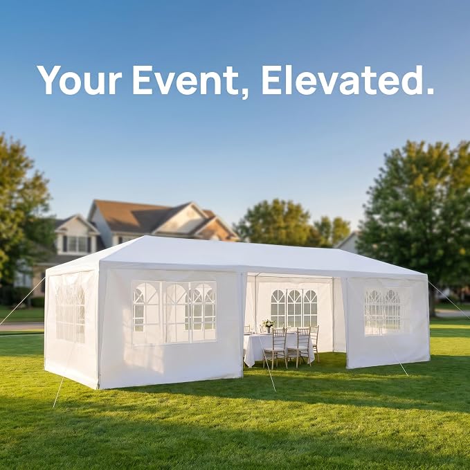 10x30 Canopy Tent for Parties, Heavy Duty Waterproof Outdoor Tent with 7 Detachable Sidewalls & Window Panels, Large Event, Wedding & Backyard Shelter, Commercial & Personal Use, White