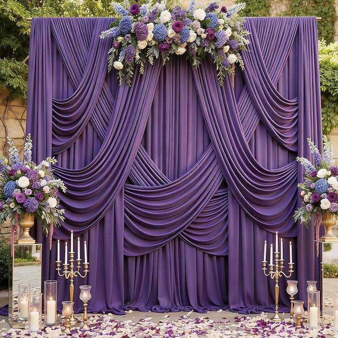 30ftx12ft Purple Backdrop Curtains for Parties, Wrinkle Free Polyester Photo Backdrop Drapes 6 Panels 12 ft Long Back Drop Cloth for Wedding Birthday Photography Background