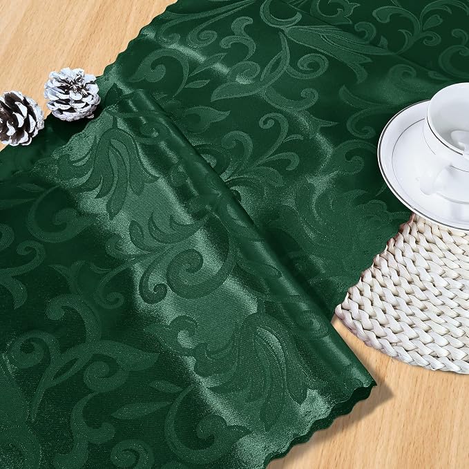 MILVOWOC 4 Pack Emerald Green Satin Damask Table Runner, 12 x 72 Inch, Rectangle, Luxury, Bright, Silky, Decorative, Perfect for Party, Banquet, Birthday, Wedding, Table Decor