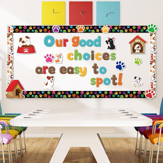 Kosiz Pet Dog Bulletin Board Decoration Set 118 ft Scalloped Bulletin Board Borders Classroom Poster Border Trim with 257 Pcs Letter Number Symbol Cutout for School Decor