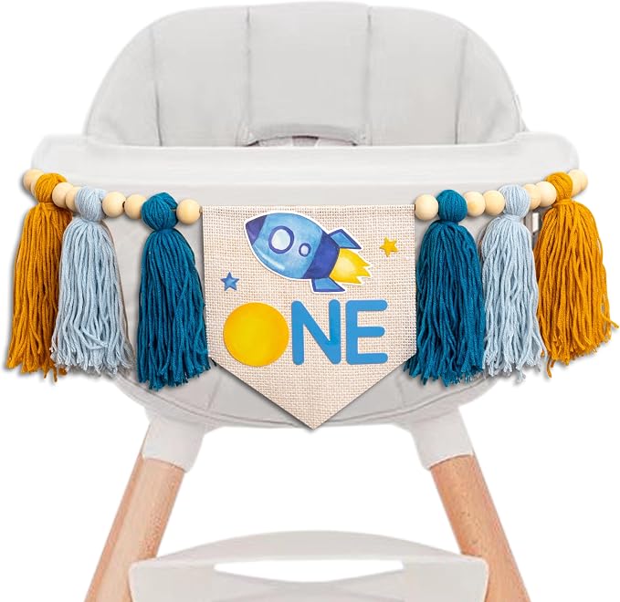 Gostman Outer Space ONE High Chair Banner | First Trip Around The Sun Birthday Party Decorations,Space Themed First Birthday Highchair Banner