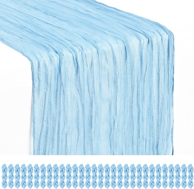 30 Pack Baby Blue Cheesecloth Table Runner 17 x 108 inch Boho Gauze Table Runner Rustic Sheer Cheese Cloth Table Decorations for Wedding Party Baby Bridal Shower Birthday Holiday Home