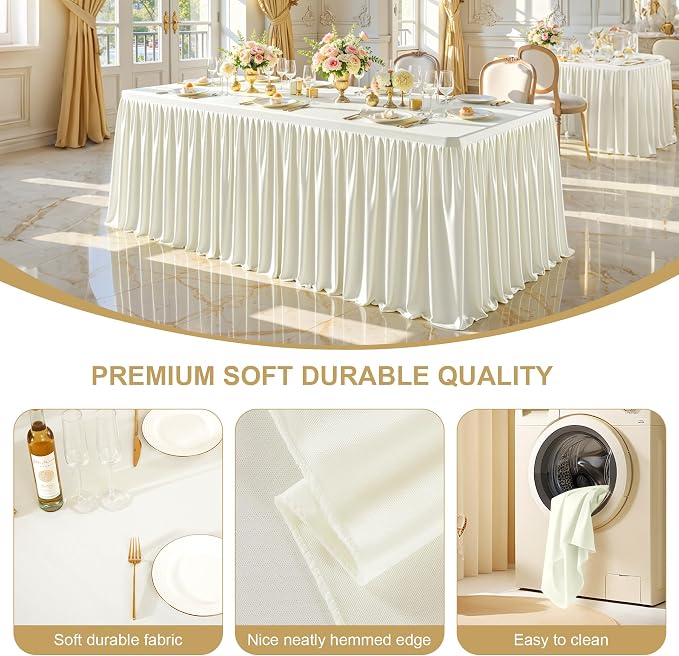 2 Packs Ivory Spandex Tablecloths Rectangle Tables 4ft, Stretch Fitted Table Covers for 4 Foot Tables Wrinkle Free Rectangle Table Cloth with Skirt for Birthday Party Events Banquette Baby Shower