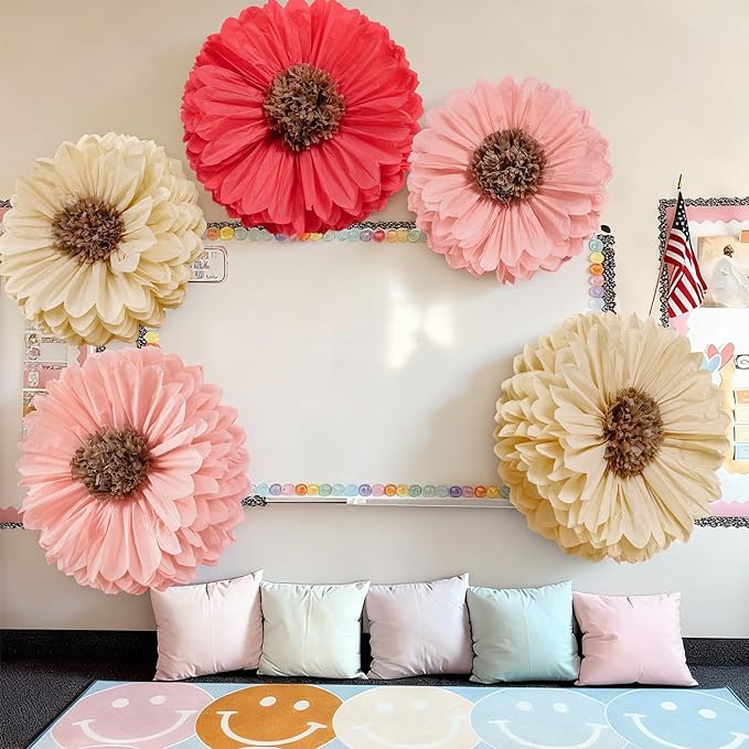 Chunful 5 Pcs 30'' 24'' Giant Fairy Tissue Paper Flowers Decoration Large Hanging Tissue Paper Pom Poms Decor for Fairy Garden Birthday Bachelorette Wedding Baby Shower Bridal Shower Party Decoration