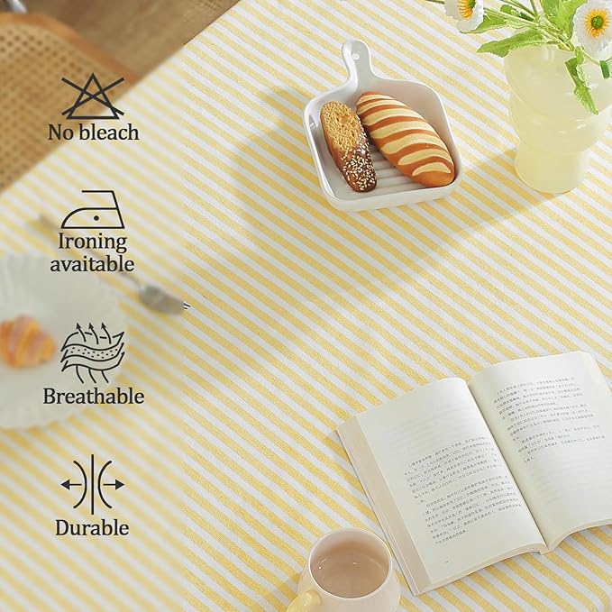 meioro Striped Tablecloth Rectangle Tablecloths Cotton Blend Table Cloth Washable Tabletop Decorative Fabric Table Cover for Kitchen Dinning (Yellow, 47 x 63 Inch)