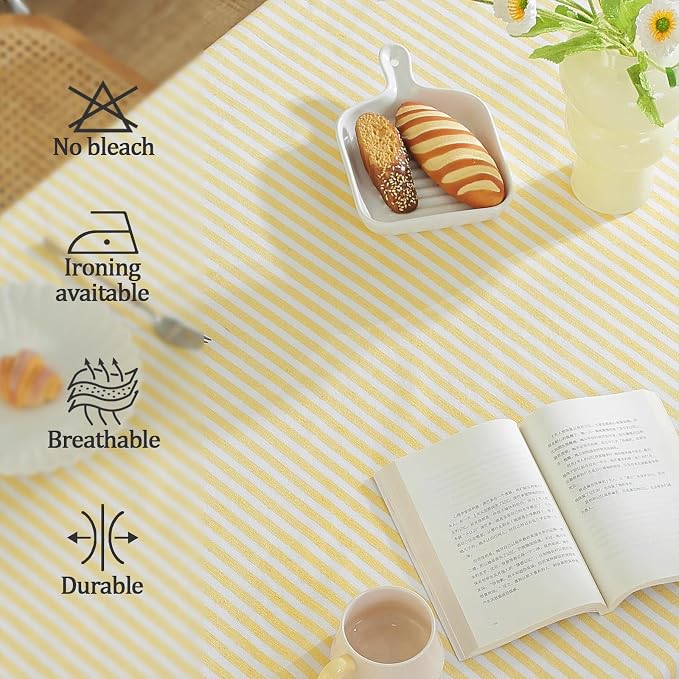 meioro Striped Tablecloth Rectangle Tablecloths Cotton Blend Table Cloth Washable Tabletop Decorative Fabric Table Cover for Kitchen Dinning (Yellow, 60 x 120 Inch)