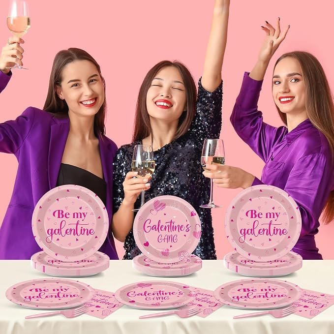 96 PCS Galentine's Day Party Decorations Be My Galentine Tableware Set Happy Galentine's Day Paper Plates Napkins Disposable Valentines Party Supplies for Girls Ladies Valentines Parties Favor