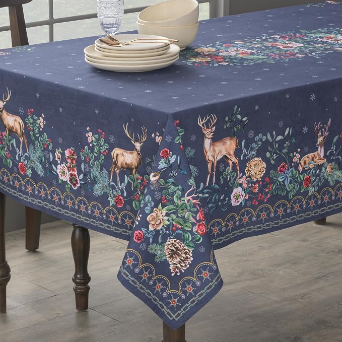 Maison d' Hermine Table Cloth Rectangle Table 100% Cotton 70 x 140 Inches Fall Tablecloth Reusable Everyday Use for Thanksgiving Christmas Decorations Dining Farmhouse Party (Christmas Joy)