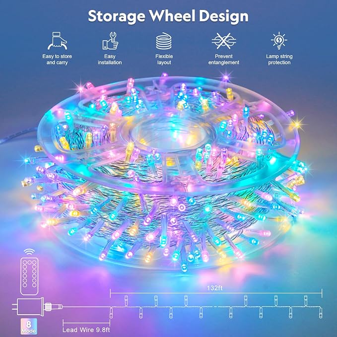 JMEXSUSS 400 LED Easter Lights Indoor Outdoor, 132FT Easter String Lights Plug in, 8 Modes Colorful Christmas Light for Bedroom Party Decorations