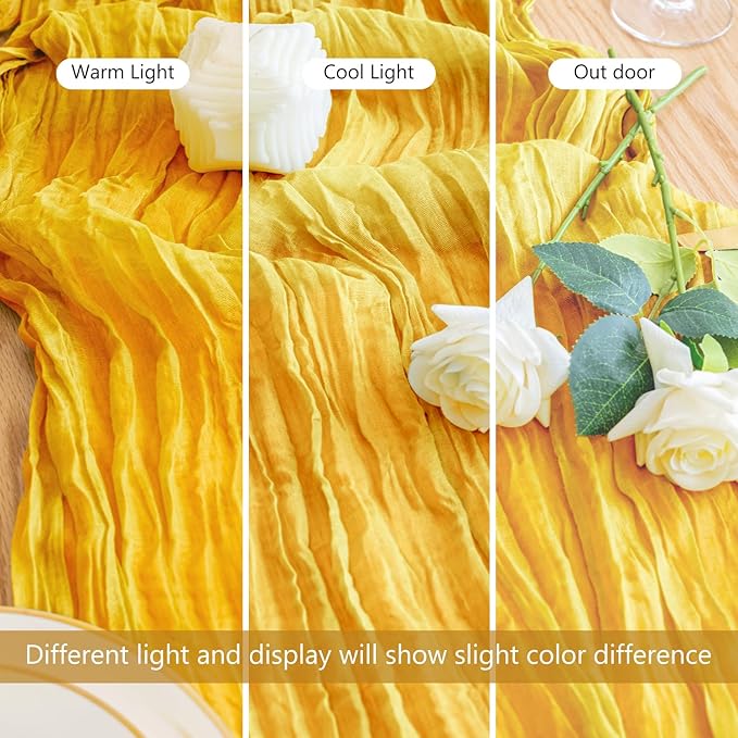 12PCS Table Runner Cheesecloth 10FT Gold Boho Gauze Cheese Cloth Rustic Sheer Table Runners for Wedding Bridal Baby Shower Party Decoration