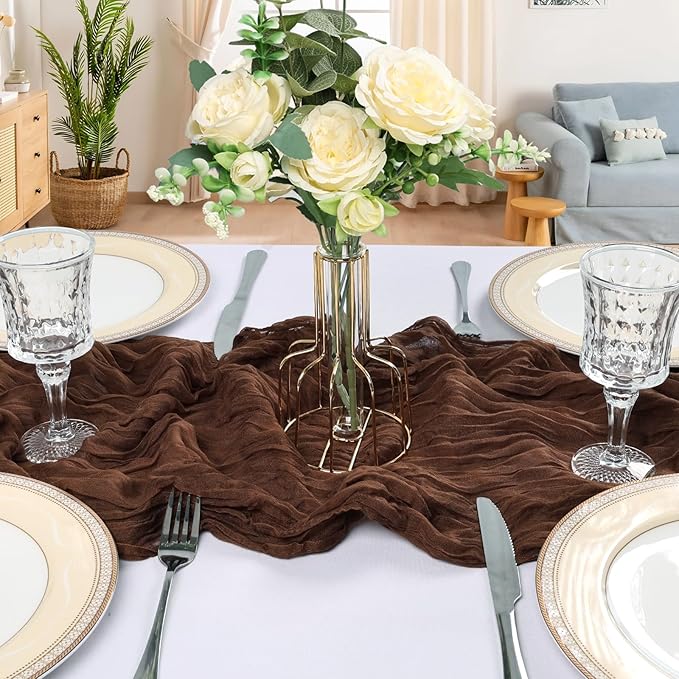 6 Pack 10FT Brown Cheesecloth Table Runner 120 Inch Long Gauze Rustic Boho Spring Cheese Cloth Table Runner Sheer Fabric Decorations for Holiday Party Wedding Banquet Bridal Baby Shower Décor