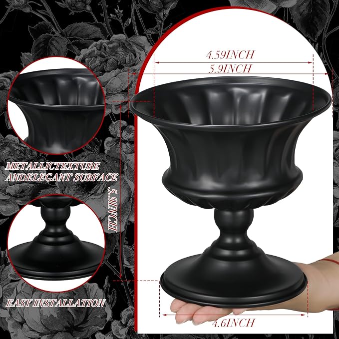 Gerrii 12 Pcs Vases for Centerpieces Metal Compote Vases Urn Planter Trumpet Flower Stand Small Pedestal Flowers for Wedding Table Reception Birthday Anniversary Ceremony Home Decor, 5.91 Inch(Black)