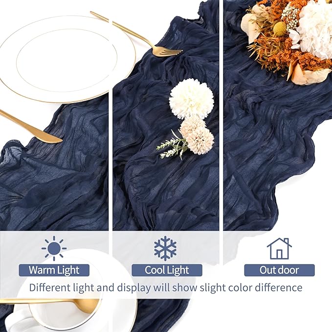 8 Pack Navy Blue Cheesecloth Table Runner 120 Inch 10FT Spring Boho Rustic Sheer Gauze Cheese Cloth Table Runner for Wedding Baby Shower Birthday Party Table Decor