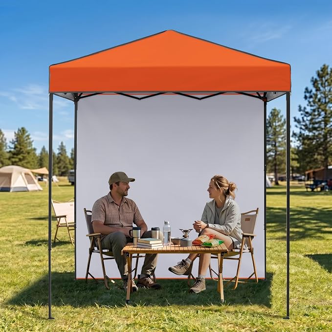 EAGLE PEAK 6x4 Instant Pop Up Canopy Tent with 1 Side Wall Panel, Straight Leg Sun Shelter, Portable Canopy with Carry Bag for Camping, Beach & Sports, Orange