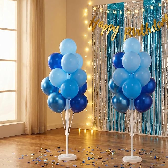 Balloon Sticks with Base for Floor&Table,Metallic Pearl Baby Blue Balloon Column Stand Kit Adjustable 20"-63",Base&Pole,Backdrop Decoration for Party Wedding Baby Shower Birthday