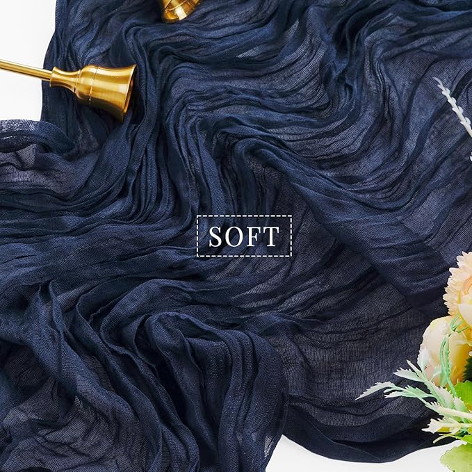 6 Pcs 10FT Navy Blue Cheesecloth Table Runner Gauze Fabric 35 x 120 Inches Long Boho Cheese Cloth Table Runner Rustic Semi Sheer Runner for Wedding Birthday Bridal Shower Party (Navy Blue)