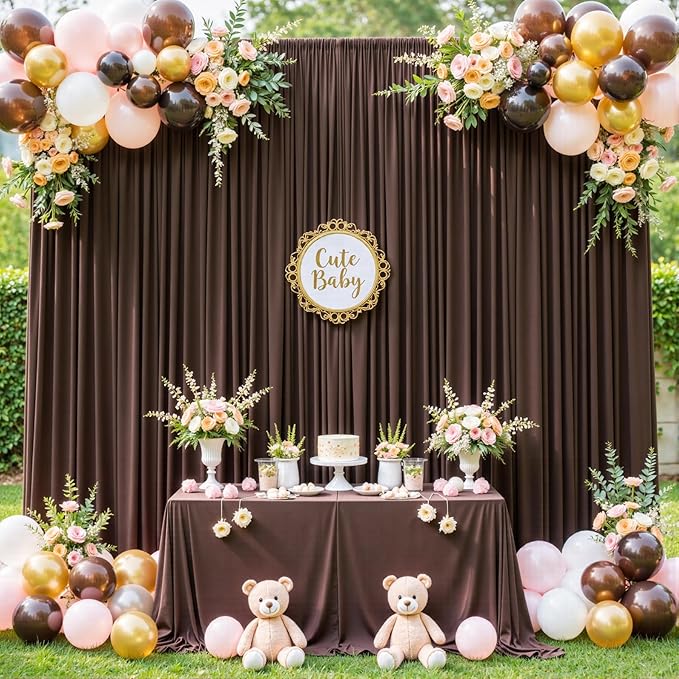 4 Panels Brown Backdrop Curtain for Parties Wedding Wrinkle Free Brown Photo Curtains Backdrop Drapes Fabric Decoration for Birthday Party Baby Shower 20ft(W) x 10ft(H)