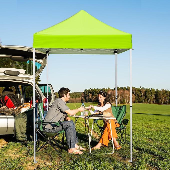 5x5 Pop Up Canopy Tent, Instant Portable Beach Canopy, Outdoor Tent with Carry Bag for Camping, Sports, Tailgating, Events, Neon Green
