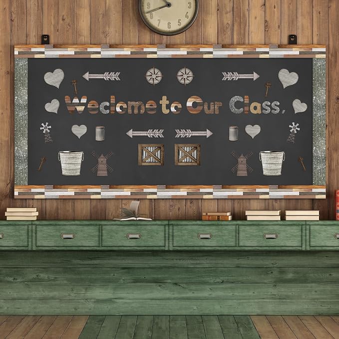 Kosiz Farmhouse Bulletin Board Decoration Set 118 ft Scalloped Bulletin Board Borders Classroom Poster Border Trim with 257 Pcs Letter Number Symbol Cutout for School Decor