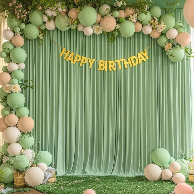 40x10ft Sage Green Backdrop Curtain for Wedding Parties Wrinkle Free Fabric Sage Green Drapes Backdrop Decoration for Baby Shower Birthday Photography Decoration 8 Panels, 5ft x 10ft