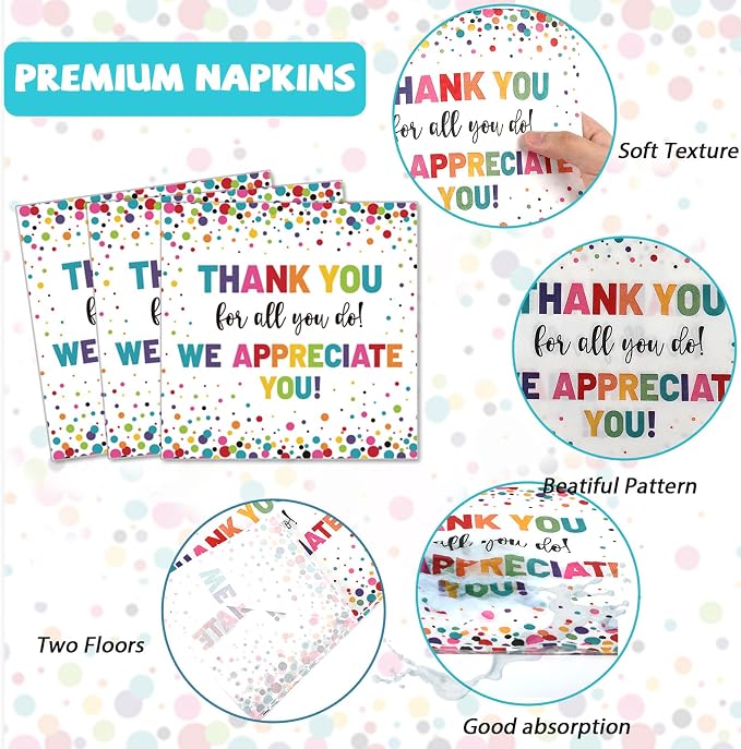 200pcs Thank You Plates Napkins We Appreciate You Paper Tableware Set Employee Appreciation Dinnerware Thank You Party Decoration for Teacher Volunteer Pastor Retirement Party Decor Supplies Serves 50