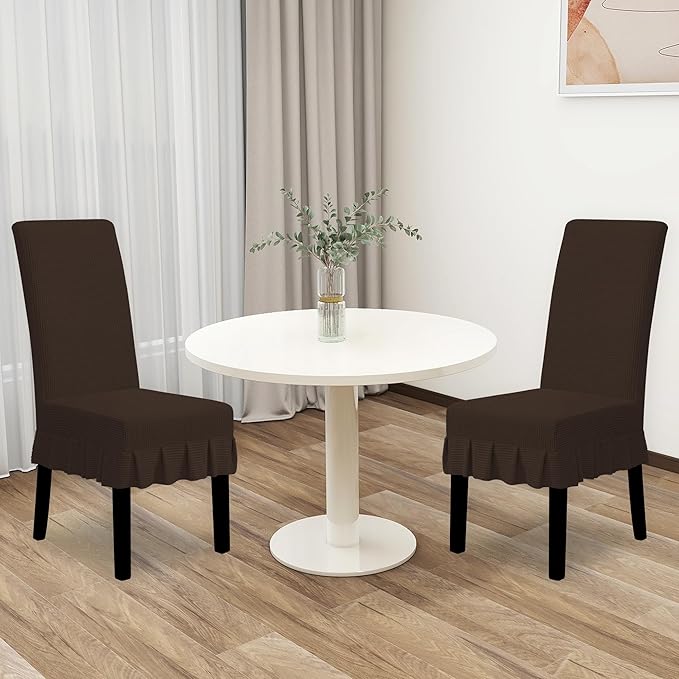 Easy-Going Dining Chair Covers Stretch Parsons Chair Slipcover with Skirt Chair Covers for Dining Room Restaurant Banquet (2 PCS, Chocolate)