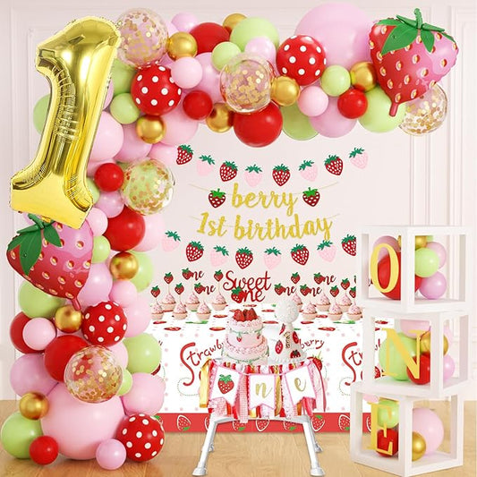 Berry First Birthday Decor Party Supplies,JOGAMS Sweet One Strawberry 1st Party Decorations for Girl 1st Birthday