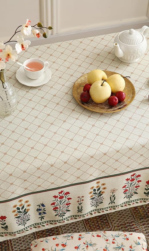 ISAENNE Designer French Linen Rectangular Tablecloth,71"x55"-Bertina E | Elegant French Table Cloth for Rectangle Table,Colorful Floral Pattern,Dining Room,Tea Party,Kitchen,Thanksgiving,Decor