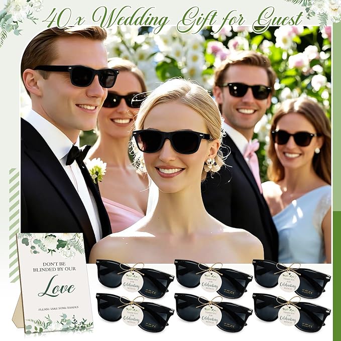 SUNOVELTIES 40 Sets Wedding Favors for Guests Bulk Party Sunglasses Reception Gifts Green Wooden Love Sign Black Mr Mrs Glasses