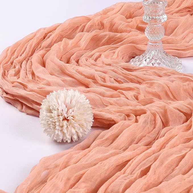 12 Pack 10FT Peach Cheesecloth Table Runner 120 Inch Long Gauze Rustic Boho Spring Cheese Cloth Table Runner Sheer Fabric Decorations for Holiday Party Wedding Banquet Bridal Baby Shower Décor