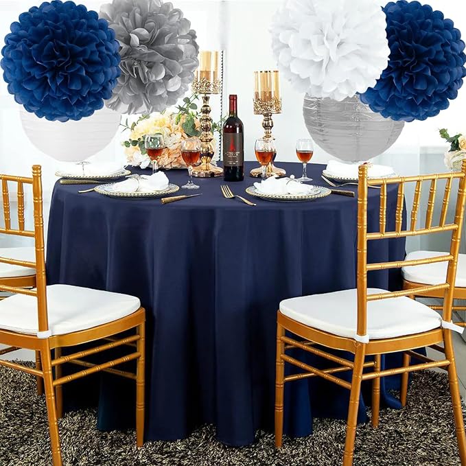 Navy Blue Silver White Paper Flowers Tissue Pom Poms Honeycomb Lanterns 15pcs Royal Party Decorations Graduation Birthday Wedding Baby Bridal Shower Boy Bachelorette Hanging Supplies Mprocherify