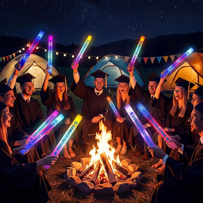 Huquary 50 Pcs Graduation Party Favors LED Foam Light up Sticks Bulk, Glow in The Dark Graduation Party Supplies with 3 Modes Colorful Flashing for Congratulation Grad Celebration Decoration(Blue)