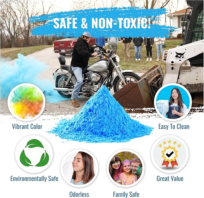 Color Blaze Black-Out Baby Gender Reveal Powder - 2lbs of Blue Colored Powder for Boy, Perfect for Car, Motorcycle Burnout, Toss, Photoshoot, Reveal Party & Festival - Pack of 2 Bags with 1 lb - Blue