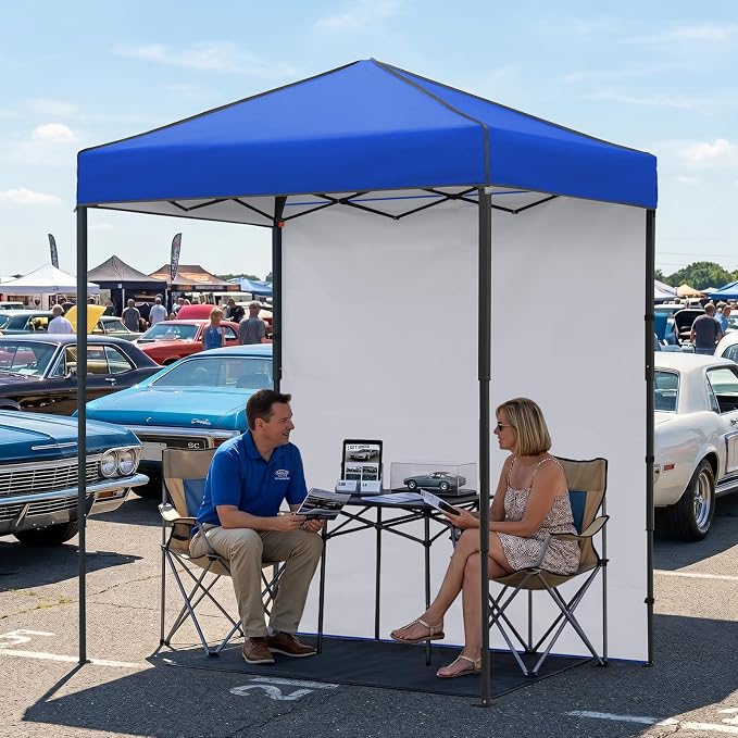 EAGLE PEAK 6x4 Instant Pop Up Canopy Tent with 1 Side Wall Panel, Straight Leg Sun Shelter, Portable Canopy with Carry Bag for Camping, Beach & Sports, Blue