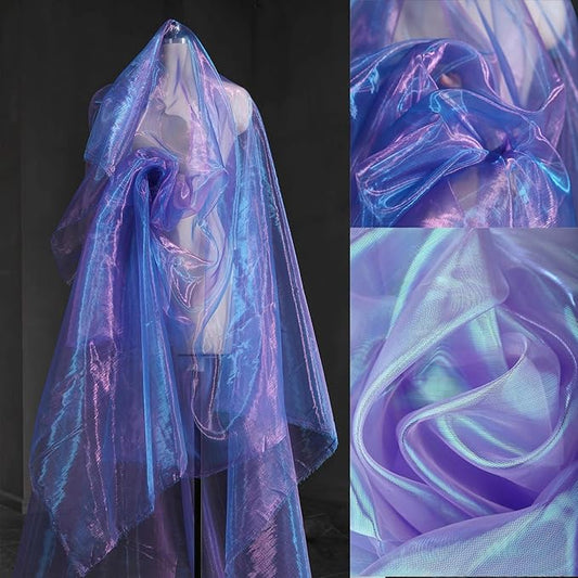 3.3 Yard Magic Purple Organza Fabric with Holographic Iridescent Effect, 59-inch Wide, Perfect for Halloween, Wedding, DIY Projects, Dress Costumes, Photography, and Venue Decoration