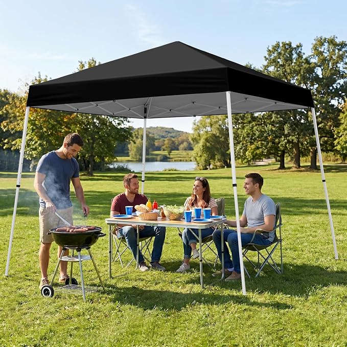 COOS BAY 10x10 Pop Up Canopy Tent, Portable Outdoor Shelter with Carry Bag for Tailgate, Party, Beach, Picnic, and Camping, 10x10 Base 8x8 Top, Black