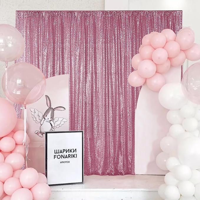 Sugargirl Pink Sequin Backdrop Curtain 4 Panels 2FTx8FT Glitter Pink Background Drapes Sparkle Photography Backdrop for Party Wedding Birthday Wall Decoration
