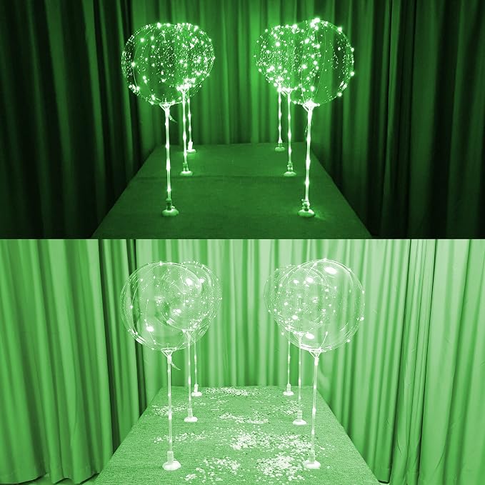 Lightsfever Green LED Balloons 6pc Light up Balloon with sticks and stands and batteries, for tabletop no helium required DIY Kit (Green)