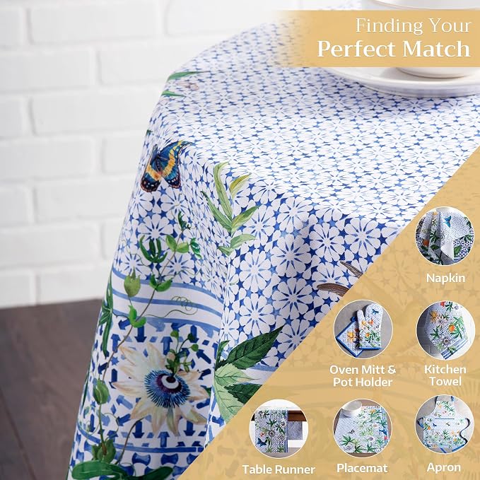 Maison d' Hermine Table Cloth Round Table 100% Cotton 63 Round Inches Tablecloth Reusable Decorative for Dining Kitchen Room Farmhouse Party Home Hotel Restaurant Spring Summer - Passiflora