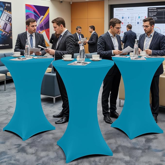 Moosfor Spandex Cocktail Table Covers 4 Pack, Elastic Fitted Stretch Table Cloth, Round High Top Tablecloths for Bar, Party, Pub, Wedding & Banquet (Turquoise, 32x43 Inch)