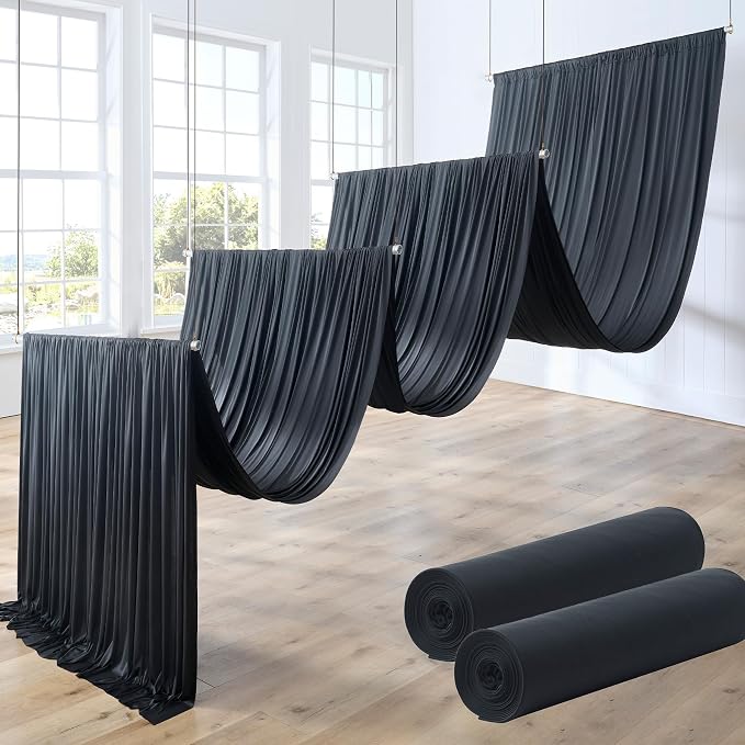 10ft x 30ft Black Ceiling Drapes for Wedding Parties, 2 Panels Wrinkle Free 30 ft Long Ceiling Draping for Tent Canopy, Ceiling Curtains Arch Drapery for Birthday Event Venue Big Events Decoration