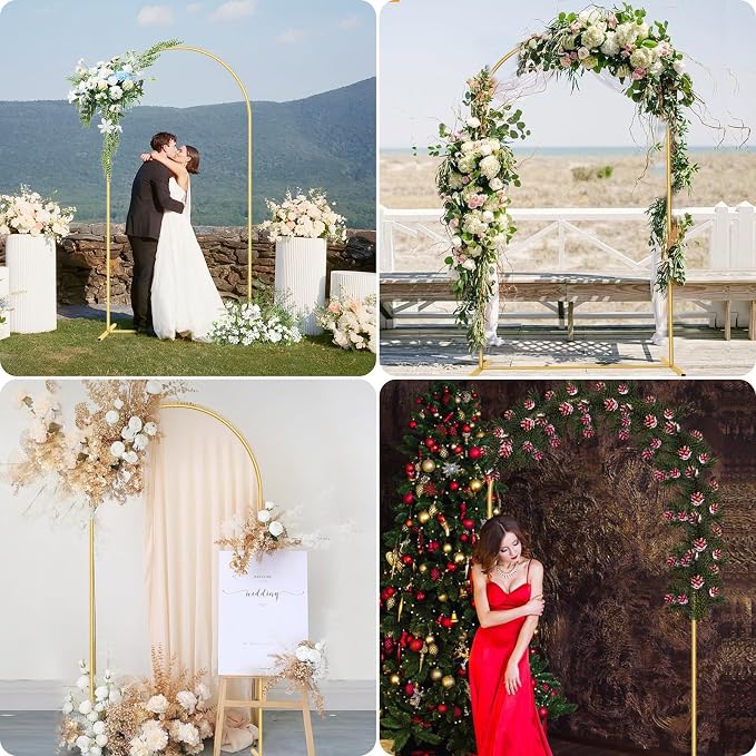 7.2FT Arch Backdrop Stand and Cover Set, Metal Arch Stand & Cover with Ground Nails White Spandex Fitted Arch Covers Stretchy Backdrop with Zipper for Wedding Birthday Party Baby Shower Banquet