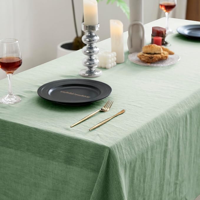 EVERLY Linen Rectangle Tablecloths 60x120Inches for Dining Room Kitchen Buffet Parties Picnic Events Weddings and Restaurants, Decorative Halloween Thanksgiving Machine Washable Tablecloths-SaGa Green