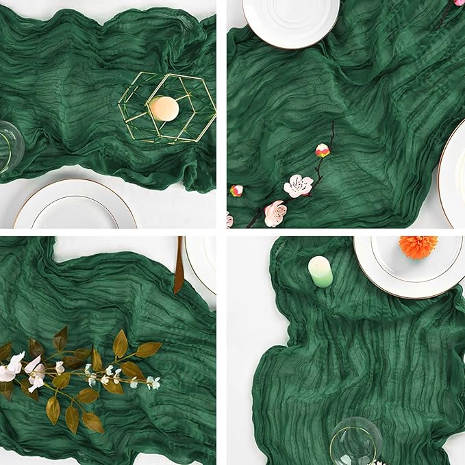 16 Pack Emerald Green Cheesecloth Table Runner 20 x 120 inch Gauze Table Runners 10 FT Long,Semi Sheer Boho Cheese Cloth Fabric Table Runner Bulk for Wedding,Party,Baby Shower,Bridal Shower Decoration