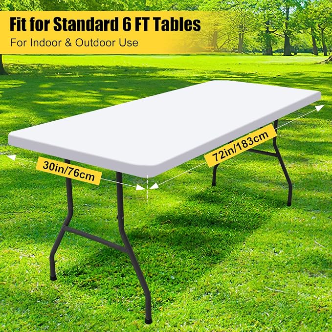 Smiry 6 Pack Rectangle Picnic Table Cloth, Waterproof Elastic Fitted Tablecloths, Washable Polyester Rectangular Patio Table Cover for Camping, Indoor and Outdoor (White, 30"x72")